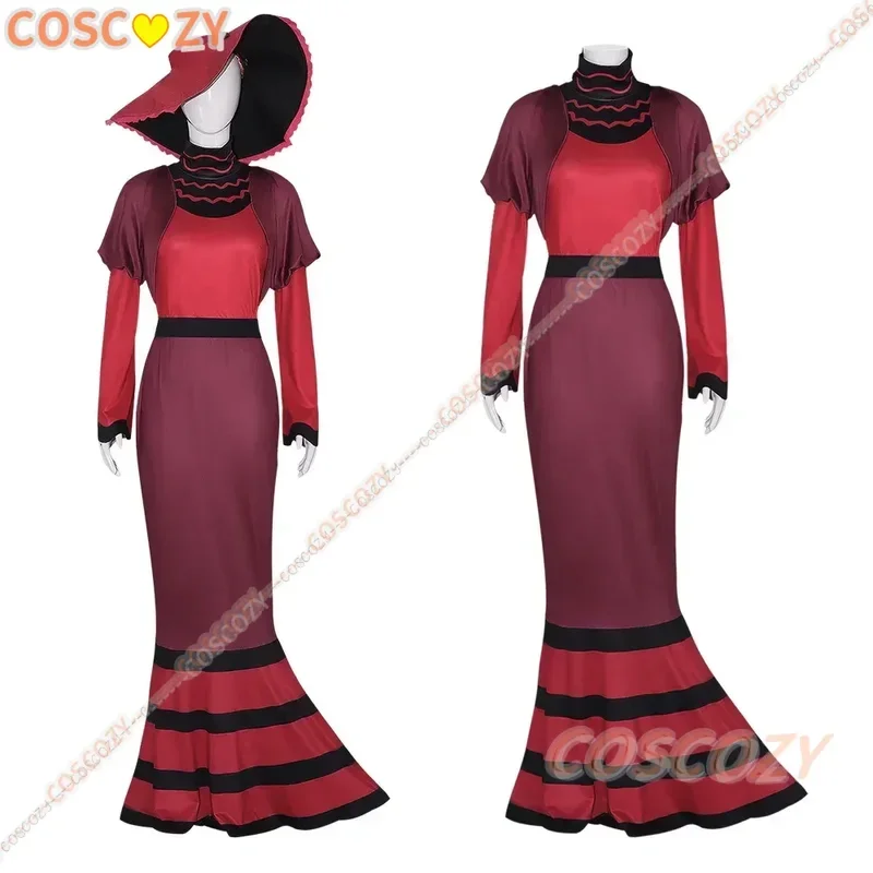 Vestido vermelho cosplay Rosie para mulheres, roupa overlord, traje anime, chapéu, roupa extravagante para festa de Halloween, adulto