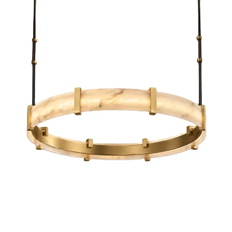 Indoor Lighting Fixture for Dining Room Living Room Villa Hotel Custom Brass Alabaster Round Ring Pendant Chandelier