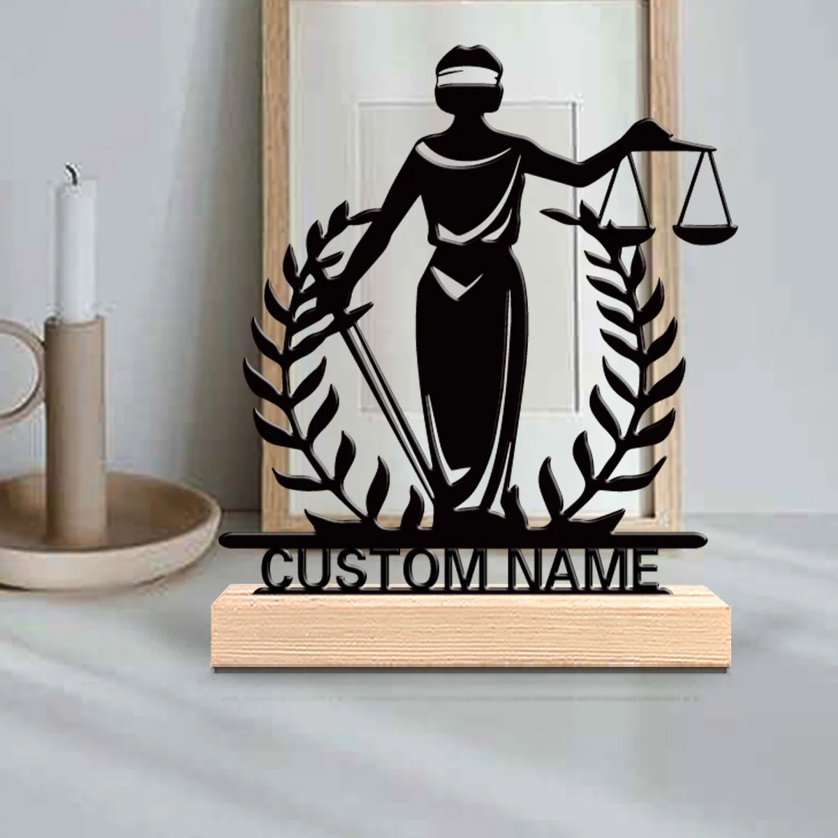 1pc Customized Wrought Iron Desktop Ornaments Customizable Content With Wooden Base Perfect for Home or Office Decoration