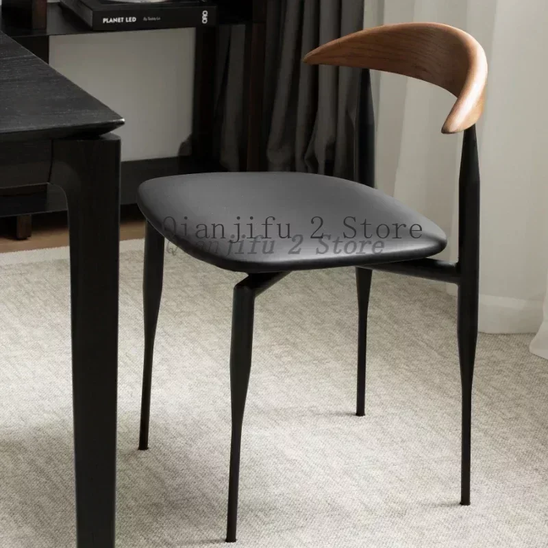 Wood Nordic Dining Chair Faux Leather Brown Designer Modern Dining Chair Living Room Sillas De Comedor Home Furniture A2