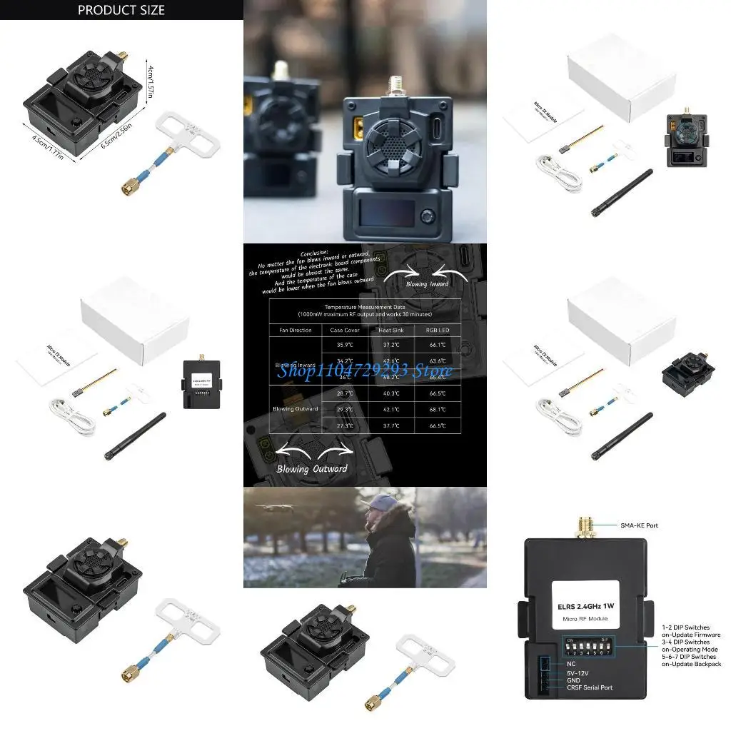 Módulo 2.4G Y2GD ExpressLRS ELRS con ventilador refrigeración pantalla OLED 500mW 1000MW