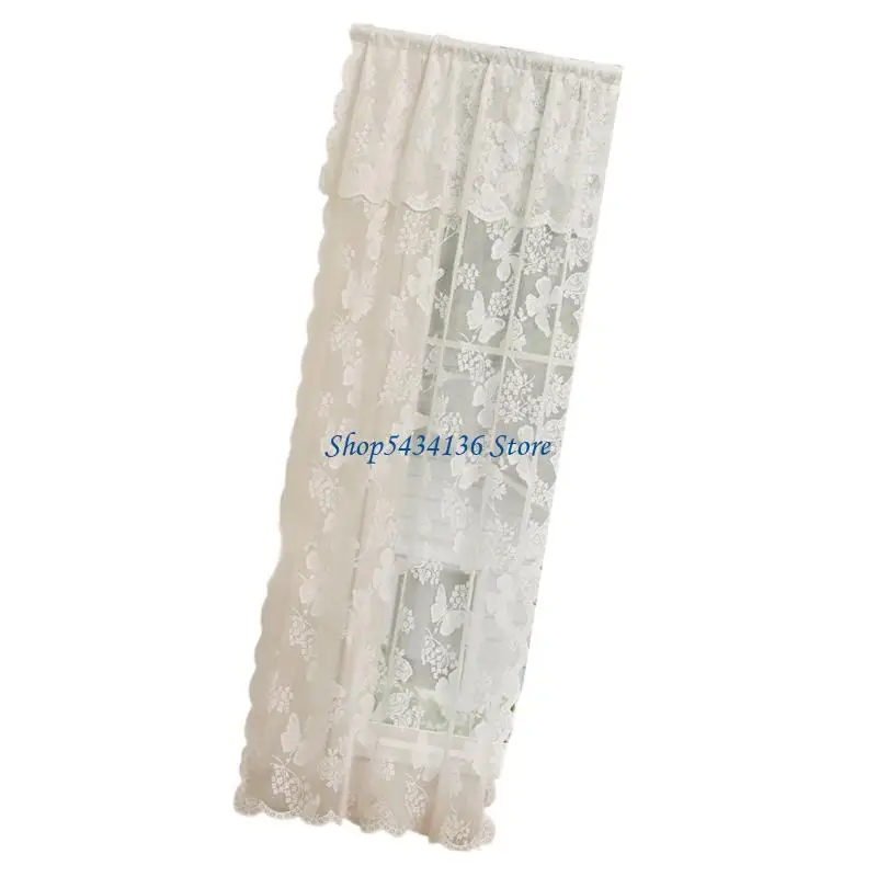 H7ED Lace Window Panel Blackouts Lace Curtain Embroidered Sheer Curtain Finished