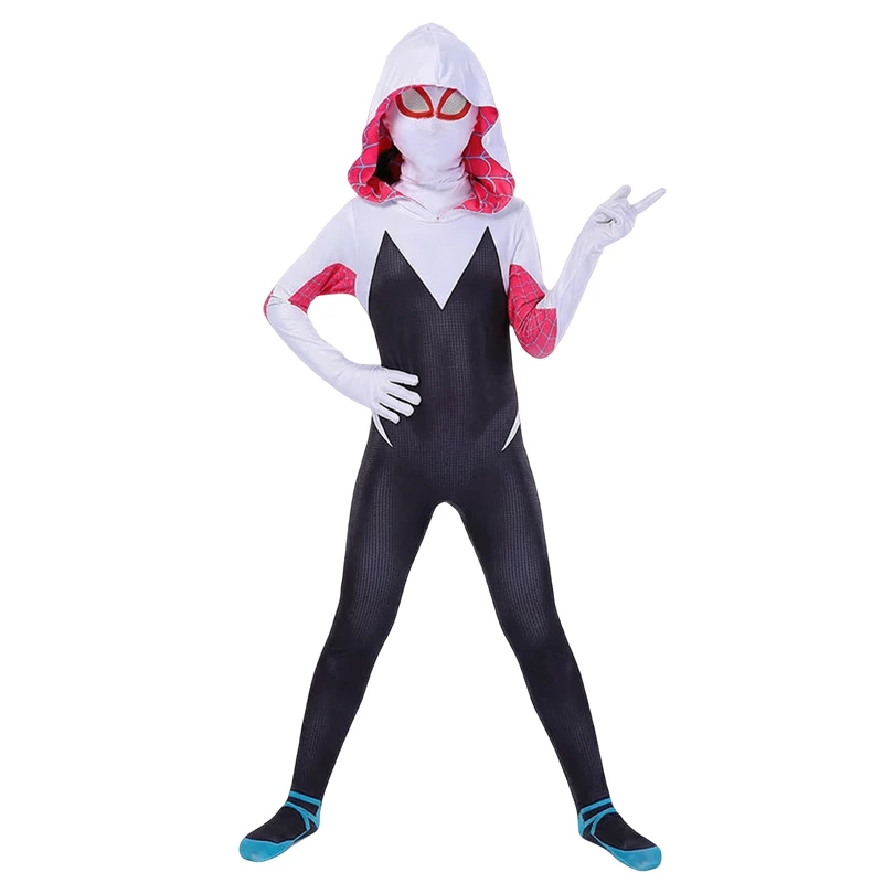 

3-12Y Girl Gwen Stacy Spider Character Costume Movie Character Superhero Hooded Outfit Halloween Party Carnival Performance