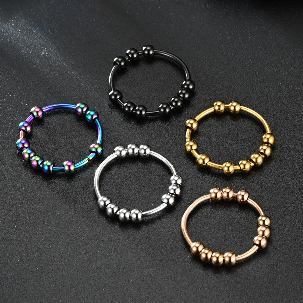 Zappeln Angst Ring für Frauen Schwarz Gold Silber Farbe Edelstahl Spinner Drehen Perlen Anti-Stress Ringe Für Männer schmuck