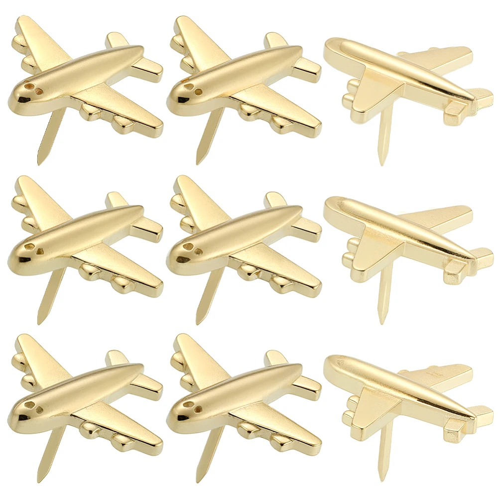 1 Box 30Pcs Airplane Push Pins Gold Push Pins Bulk Metal Funny Aircraft Photo Walls Postcard Cork Pushpins Thumb Tacks for Map