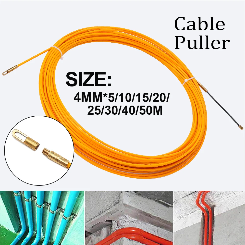 5M/10M/15M/20M/25M/30M Dia 4mm Fiberglass Wire Cable Puller Fish Tape Reel Conduit Ducting Rodder Pulling Puller Guide Device