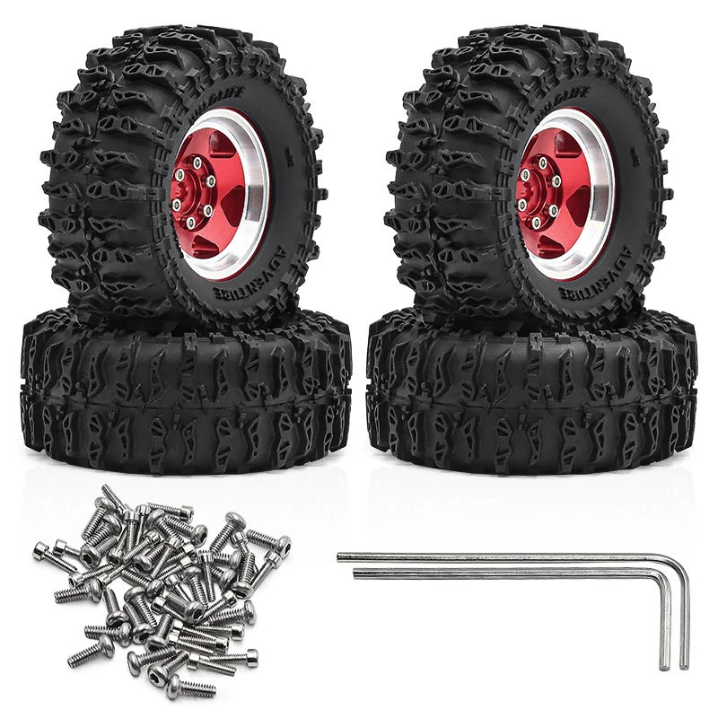 4Pcs 1.3 Inch Beadlock Wheel Rim Rubber Tires Set, RC Crawler Tire Skin Upgrade Parts for 1/18 TRX4M SCX24 FMS Ascent‑18 1/24 RC