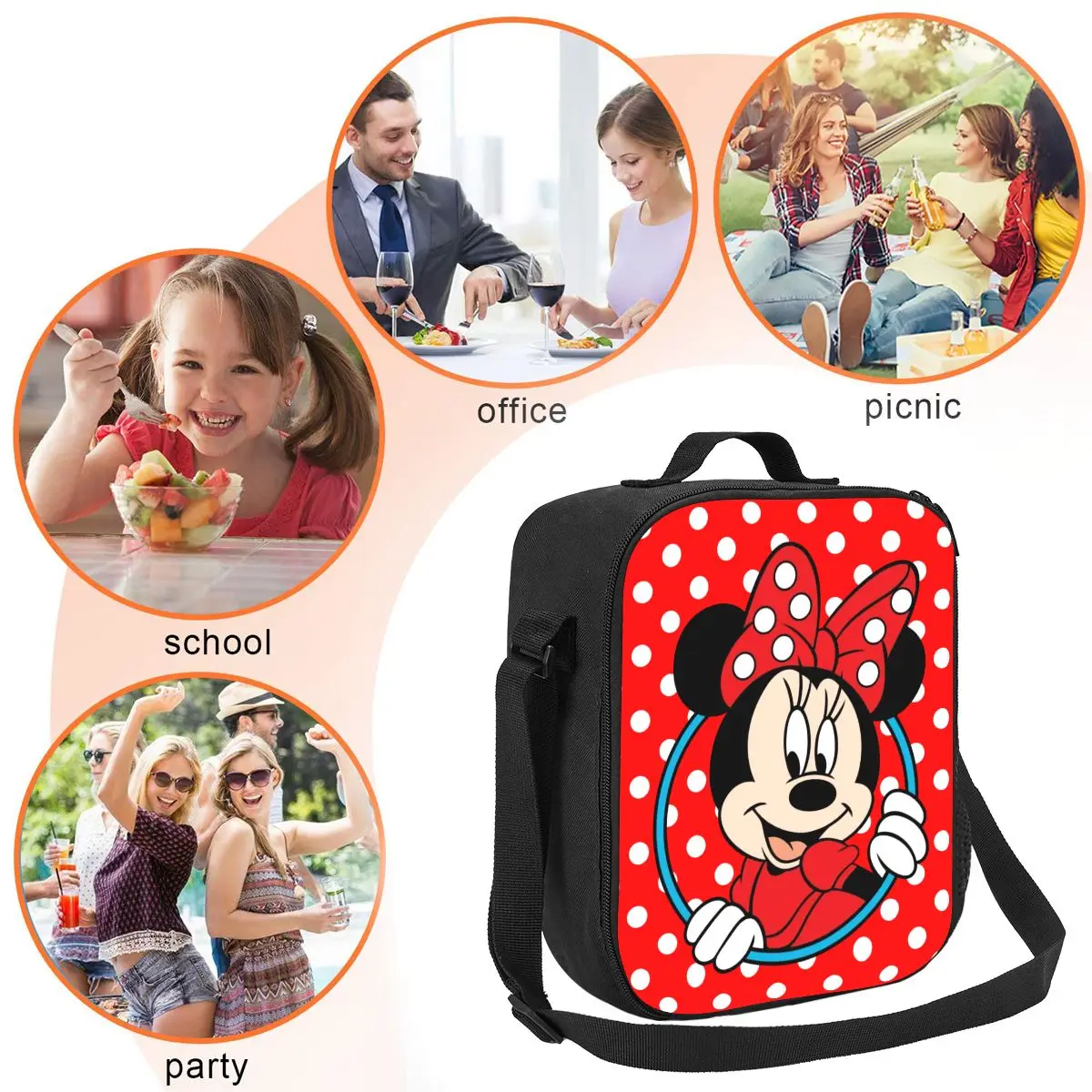 Niestandardowa torba na lunch Happy Minnie Mouse Mężczyźni Kobiety Cooler Ciepłe izolowane pudełka na drugie śniadanie dla dzieci w wieku szkolnym