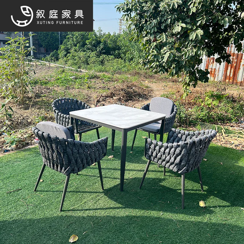 Outdoor tables and chairs Garden Open-air aluminum rattan chair Three-piece combination B & B Hotel Cafe Rattan braided chair