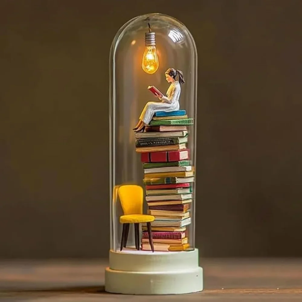 Reader Night Lights Shaped Home Decor Figures Mini Sculptures for Readers Librarians Bookworms Teachers Author Desk Accessories