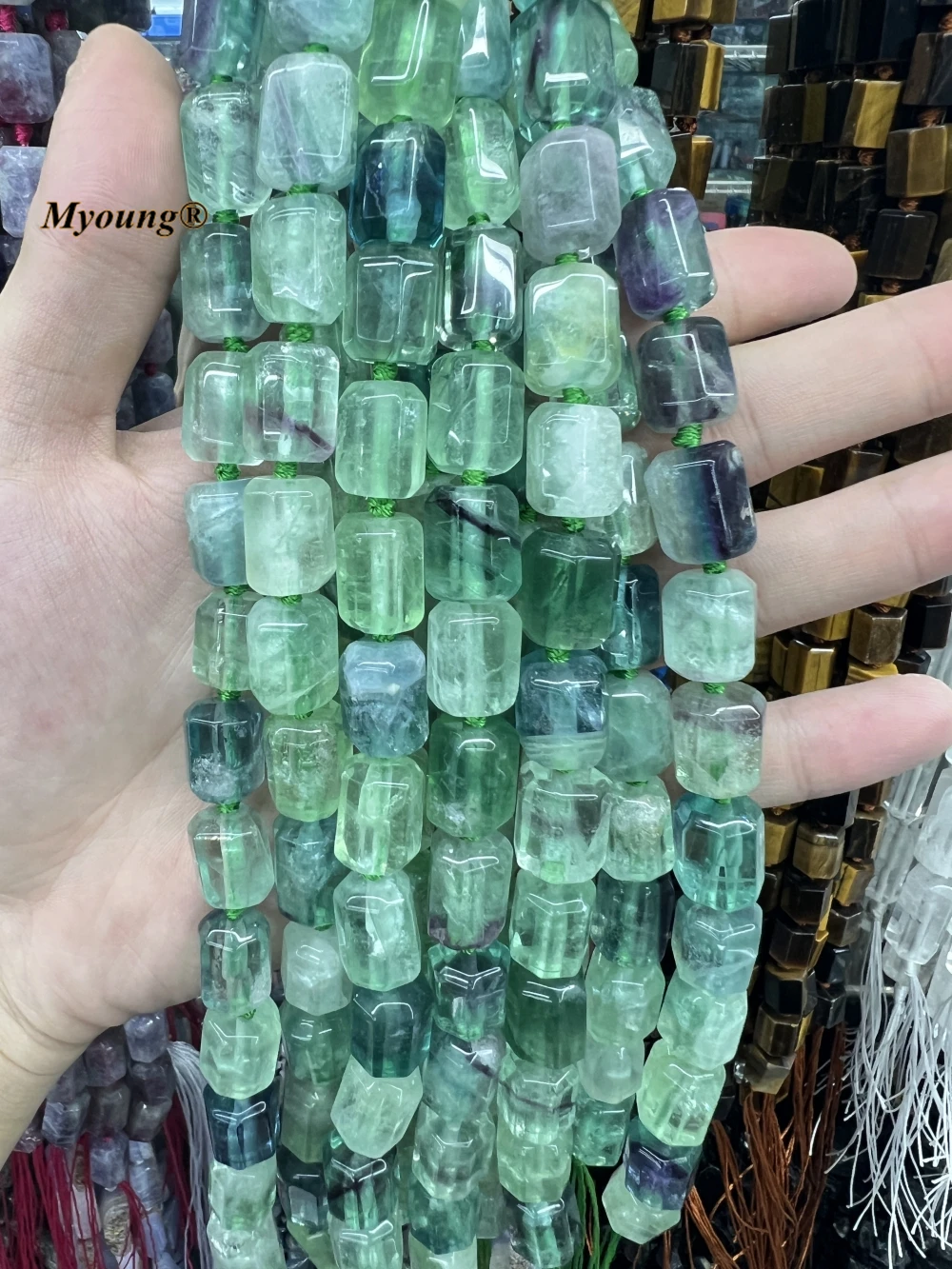 13x16MM Large Faceted Natural Green Fluorite Crystal Quartz Cutting Nugget Beads For DIY Jewelry Making MY230626