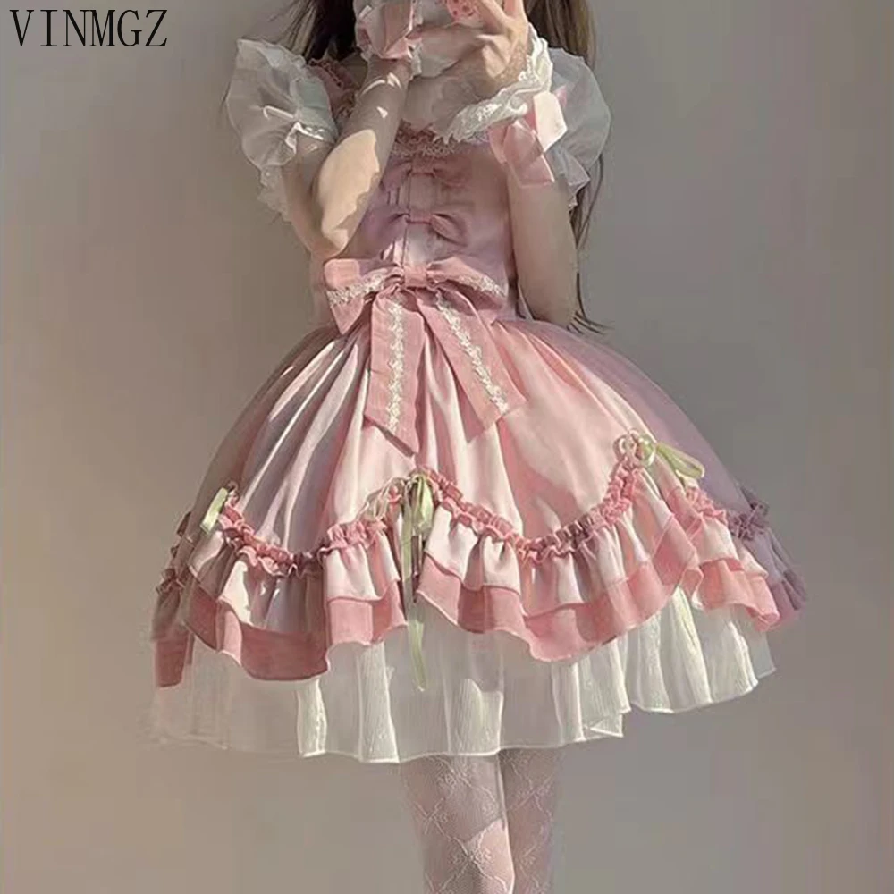 

Pink cute lolita flower marriage gentle dress lolita soft sister big lady princess dress vestidos de fiesta Regular Fit