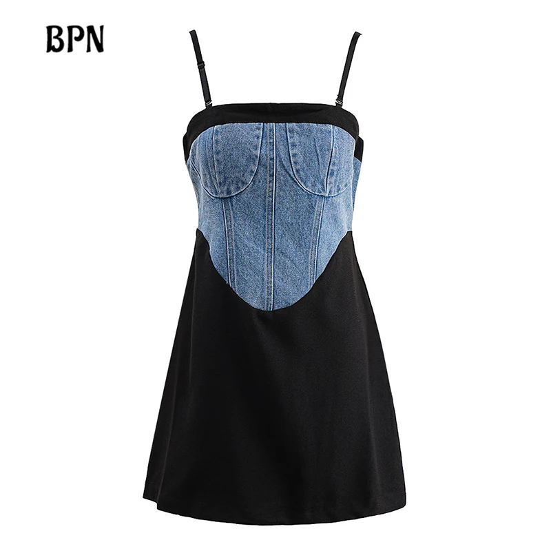 

BPN Hit Color Sexy Mini Dresses For Women Square Collar Sleeveless Backless High Waist Elegant Camisole Dress Female Fashion New