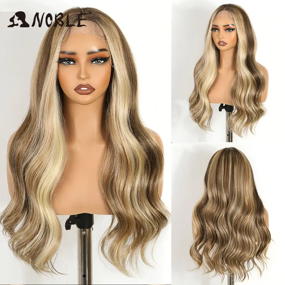 نوبل الاصطناعية الدانتيل شعر مستعار أمامي تأثيري 13X6 الدانتيل شعر مستعار أمامي 26 بوصة الجسم متموج الدانتيل الباروكة للنساء الدانتيل شعر مستعار أمامي أومبير شعر مستعار أشقر