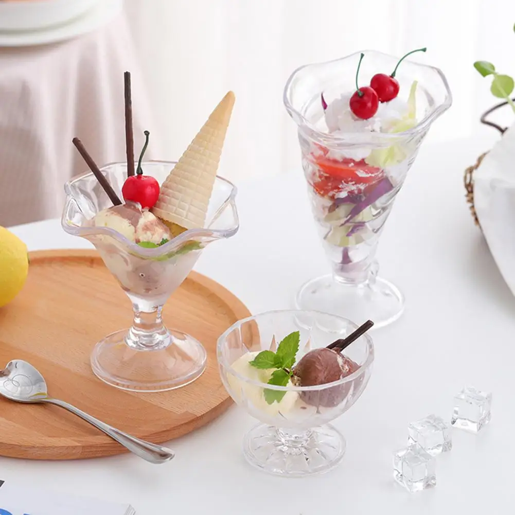 Summer Ice Cream Cup Clear Thick Dessert Bowls for Sundae Fruit Pudding Milkshakes Snacks Condiments Container for Home Party