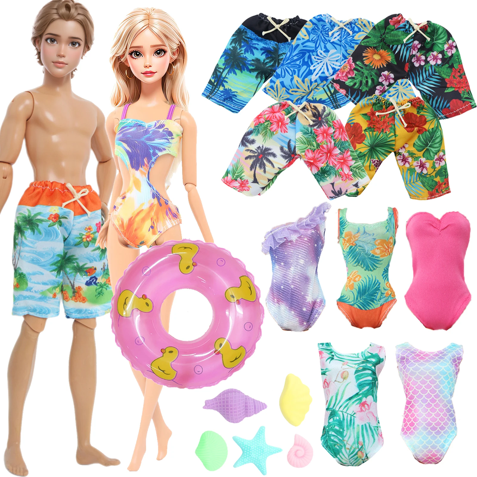 8 Pcs Doll Swimsuit Set Summer Swimwear Beach Bikini Men Doll Pants Lifebuoy 11.8 Inch Doll Clothes Accessories 30cm 11.5