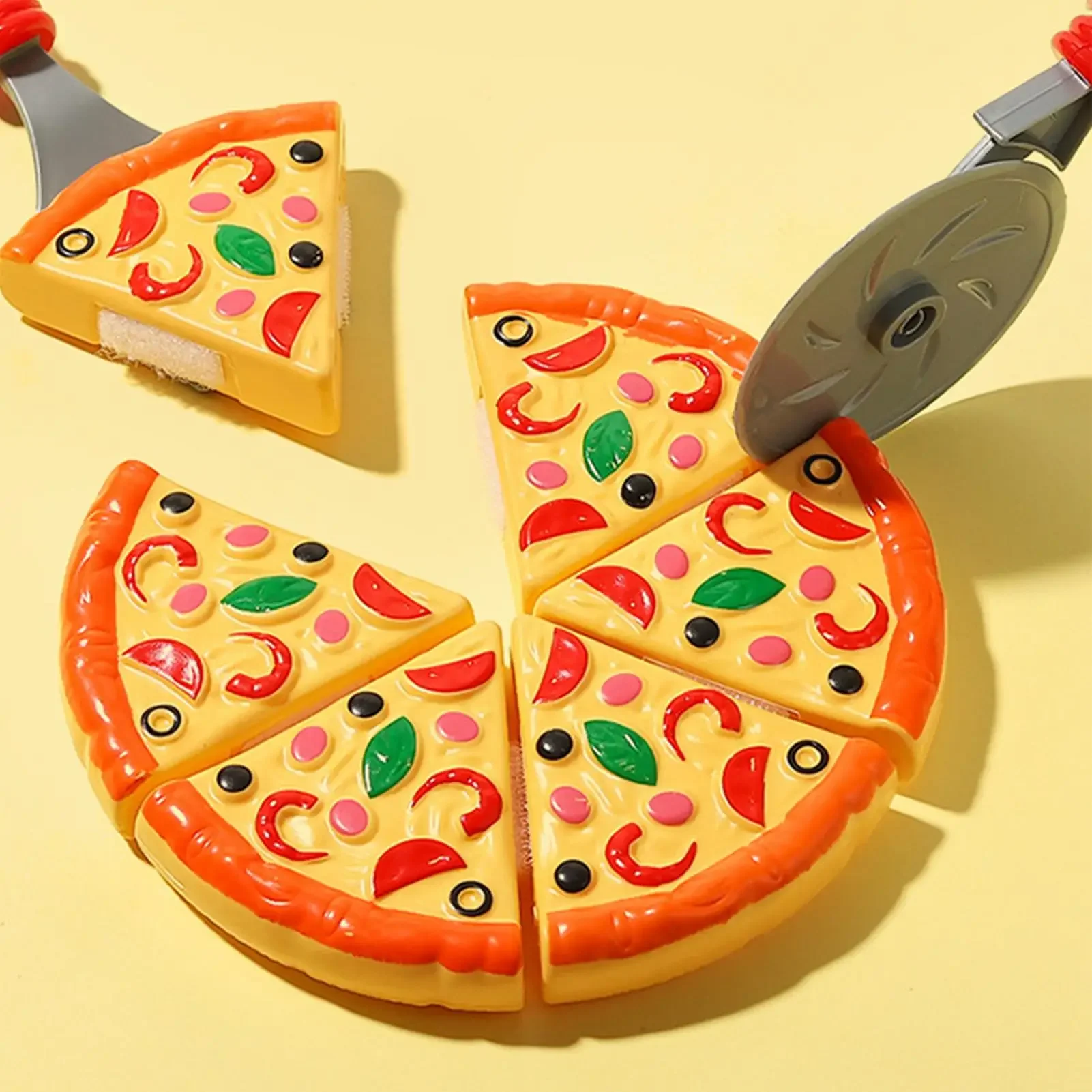 Kids Pizza Cutting Play Food Set, Simulation Plastic Pizza Dinette Toy, Pretend Kitchen Cutting Toy for Parent-child Interaction