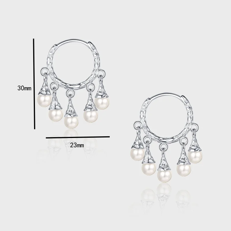 New Retro Relief S925 Pure Silver light luxury Design Tassel Bead Ear Ring Ear Buckle Chinese Ethnic Style Female