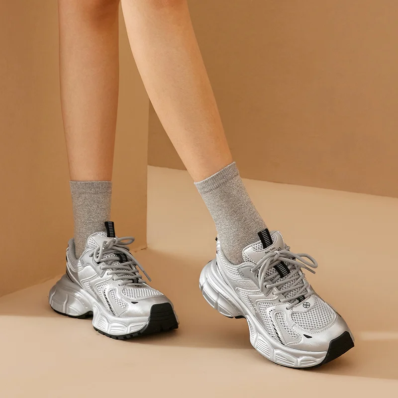 BEAUTODAY Chunky Sneakers Women Breathable Mesh Solid Color Lace-up Thick Sole Casual Spring Female Sports Shoes Handmade 29A01