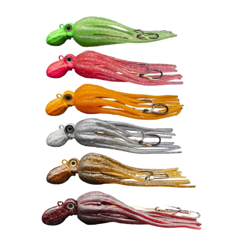 

2pcs 100g-450g Glow Trolling Lure Metal Head Octopus Squid Skirt Bait with Hook Big Grammage Fishing Lure