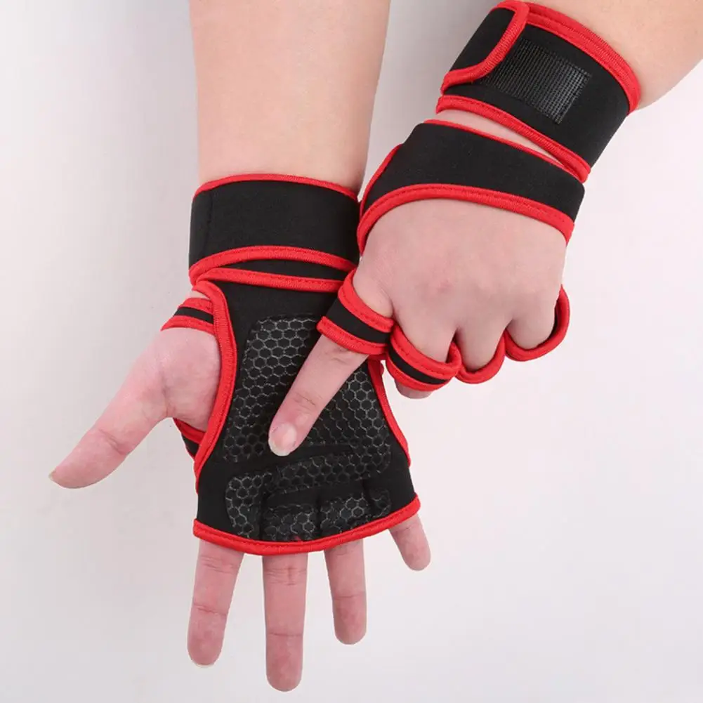 Workout Gloves Breathable Anti-Slip Wrist Wrap Half-Finger Fitness Gloves Adjustable Fastener Tape Exercise Gloves for Men Women