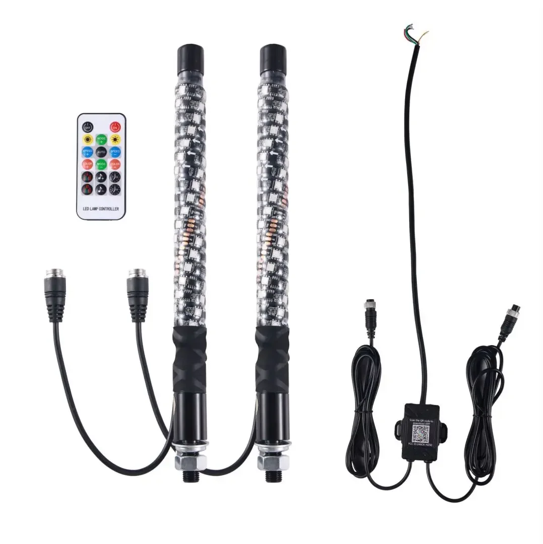 2 قطعة 1FT LED أضواء السوط ، بلوتوث/APP التحكم عن بعد سارية العلم هوائي السياط ل UTV ATV على الطرق الوعرة شاحنة الرمال عربات التي تجرها الدواب الكثبان الرملية RZR