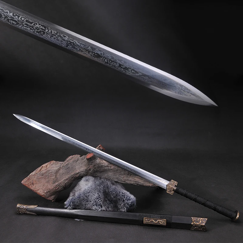 Chinese Sword Forged Damascus Steel Blade Metal Craft Home Decoration Ornament Mascot Display-HanJian Real Swords Sharp Ready