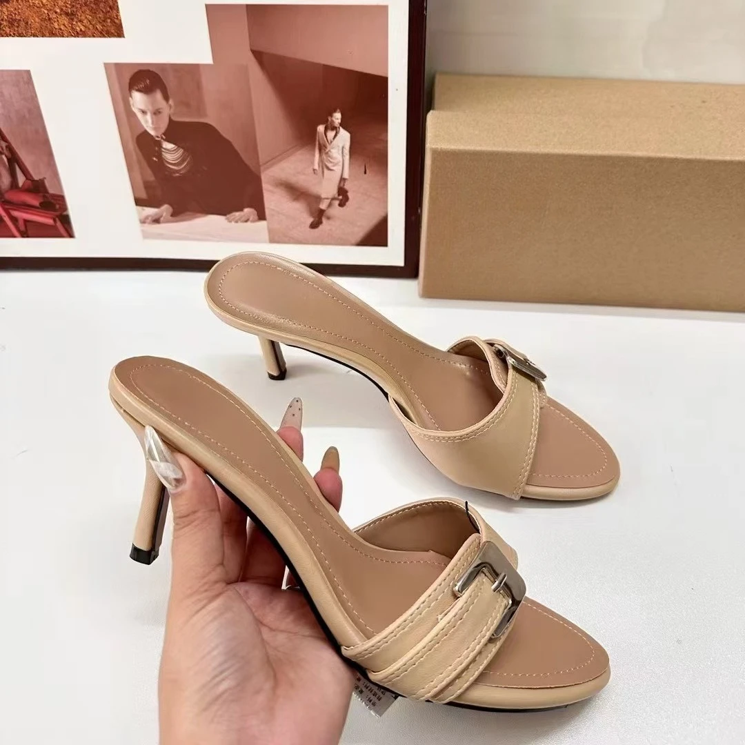 Chaussures d'été pour femmes, marque de mode, boucle, bout ouvert, talons Muller, sandales de tempérament, pantoufles d'extérieur, 2025
