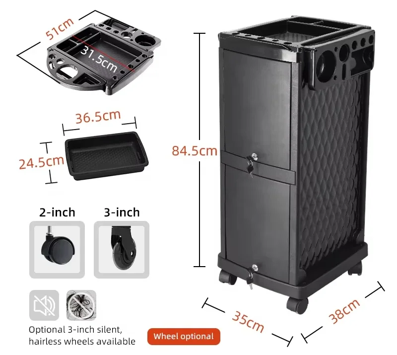 Beauty salon multi-layer tool cart Lockable hair trolley, modern design