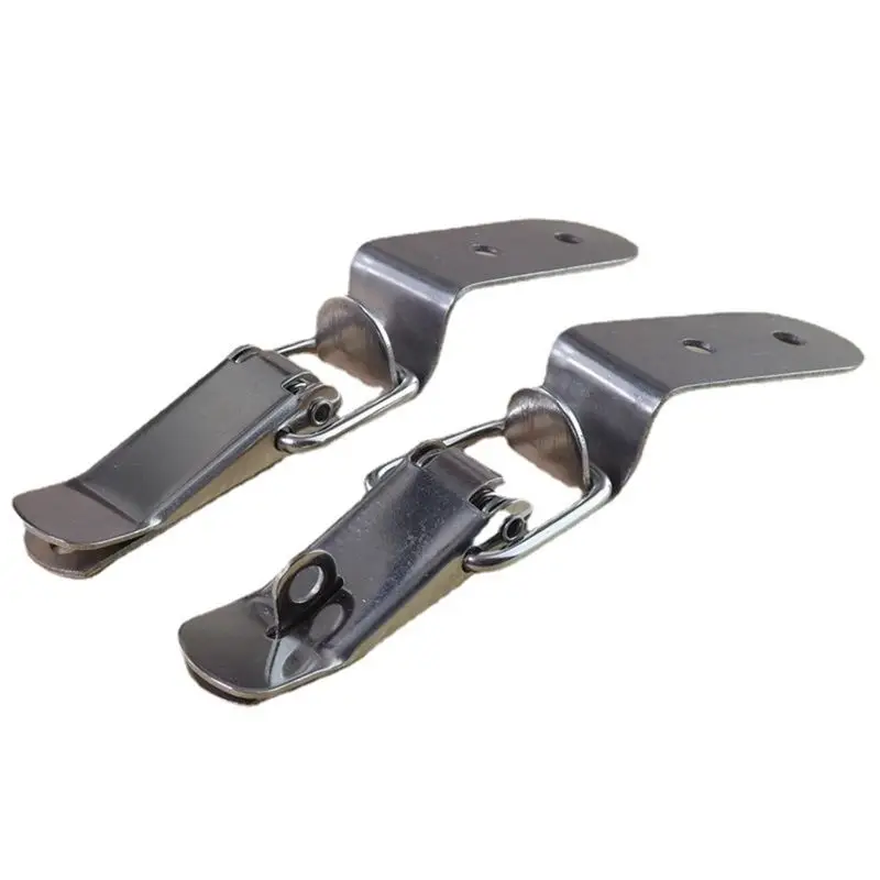 GTS 90 Degrees Duck-Mouth Buckle Hook Lock Stainless Steel Spring Loaded Draw Toggle Clamp Silver Hasp Catch A