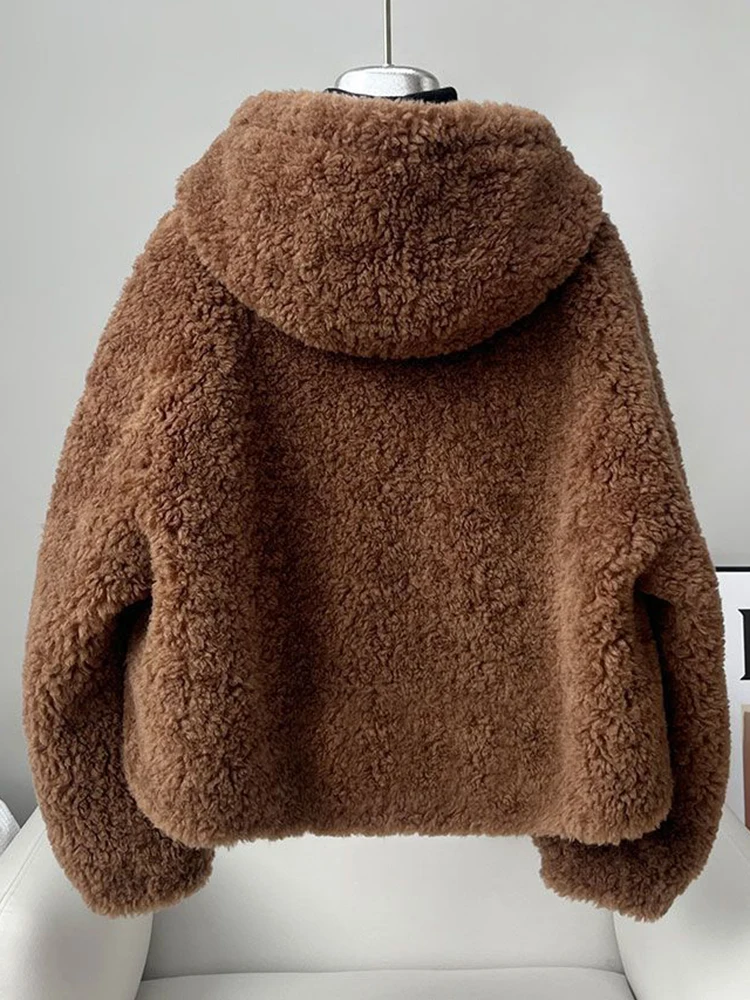 فو لامب لطيف معطف دافئ المرأة Vintage جيوب طويلة الأكمام الحلو سترة الشتاء الإناث الرجعية القهوة مقنعين أبلى القمم