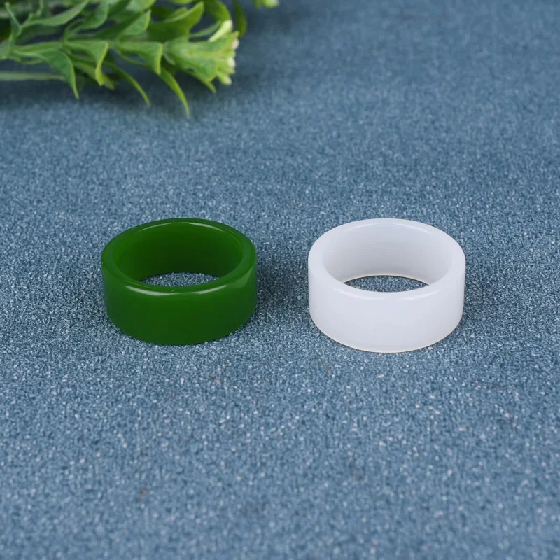 Natural Green White Hetian Jade 7-10 Size Flat Ring Chinese Jadeite Amulet Fashion Charm Jewelry Hand Carved Gifts Women Men