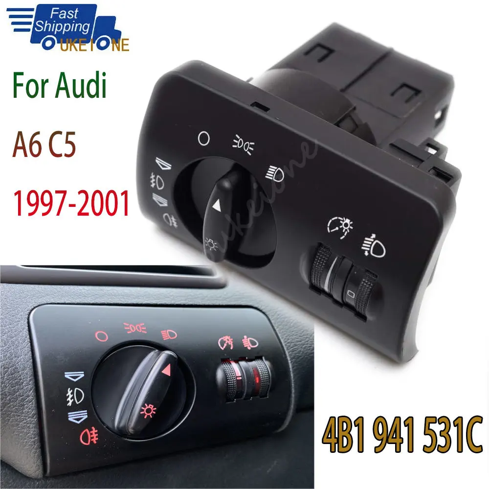 Car Accessories For Audi A6 1997-2005 Headlight Fog Lamp Control light Switch Knob Panel 4B1941531C 4B1 941 531C Interior Parts