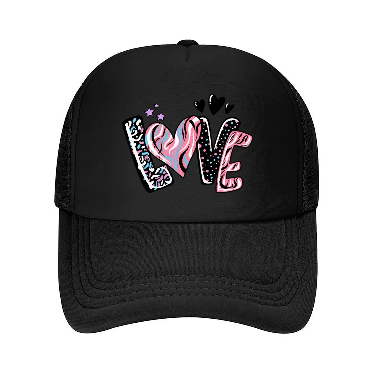 Love Heart Stars Pink Blue Romantic Lettered Artwork Mesh Baseball Cap Hip Hop