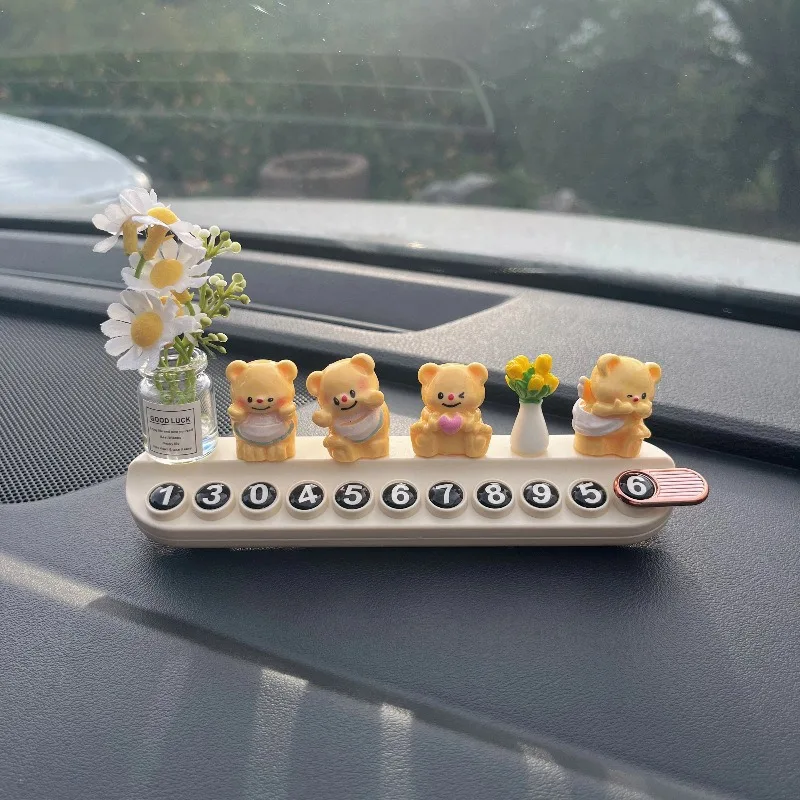 Cute Bear Car Sign Phone Holder Parking Plate Number Display