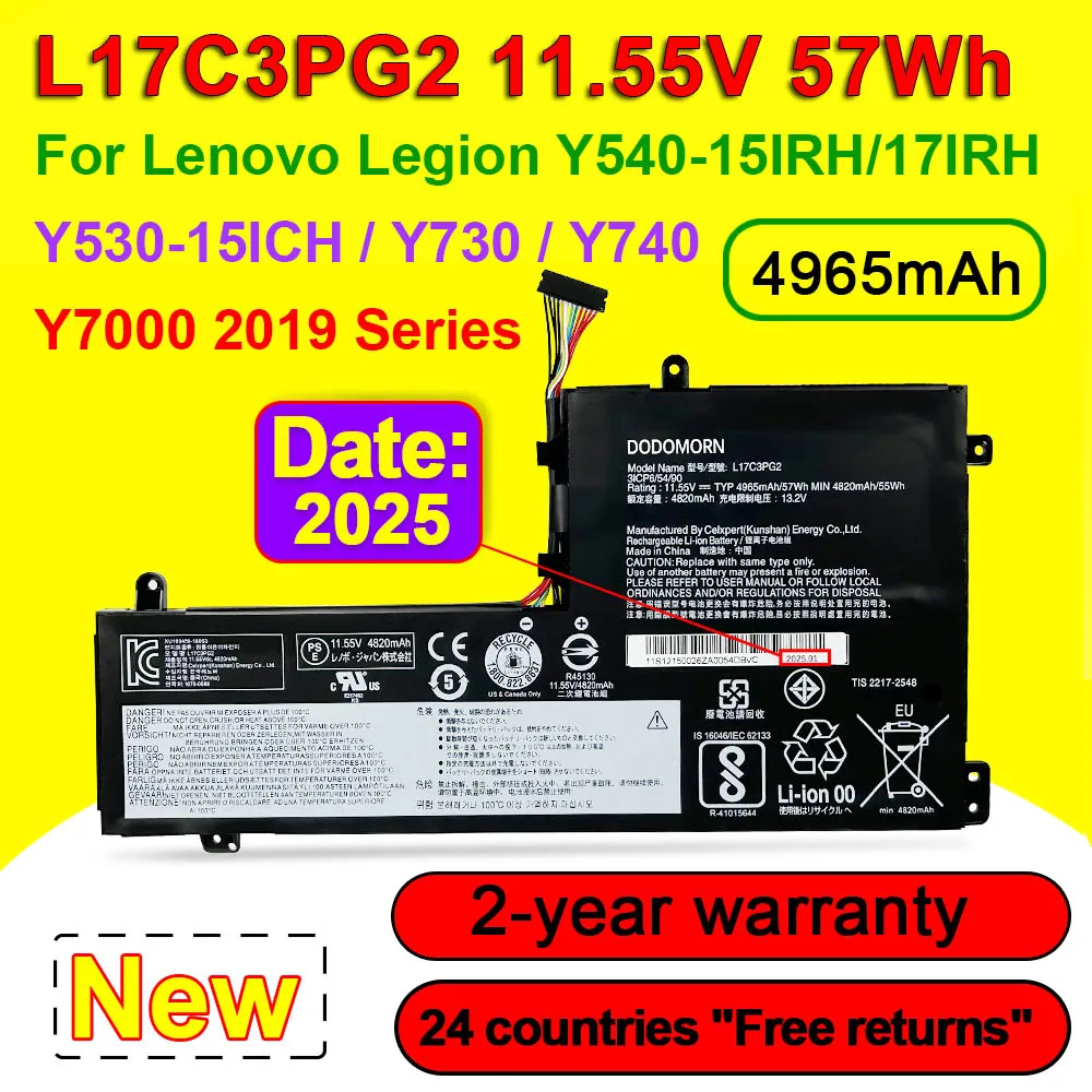 L17C3ical2 L17M3ical2 Batterie D'ordinateur Portable Pour Lenovo Légion Y530-15ICH Y540-15IRH Y540-17IRH Y730 Y740 Y7000 Y7000P 2019 Série 57Wh