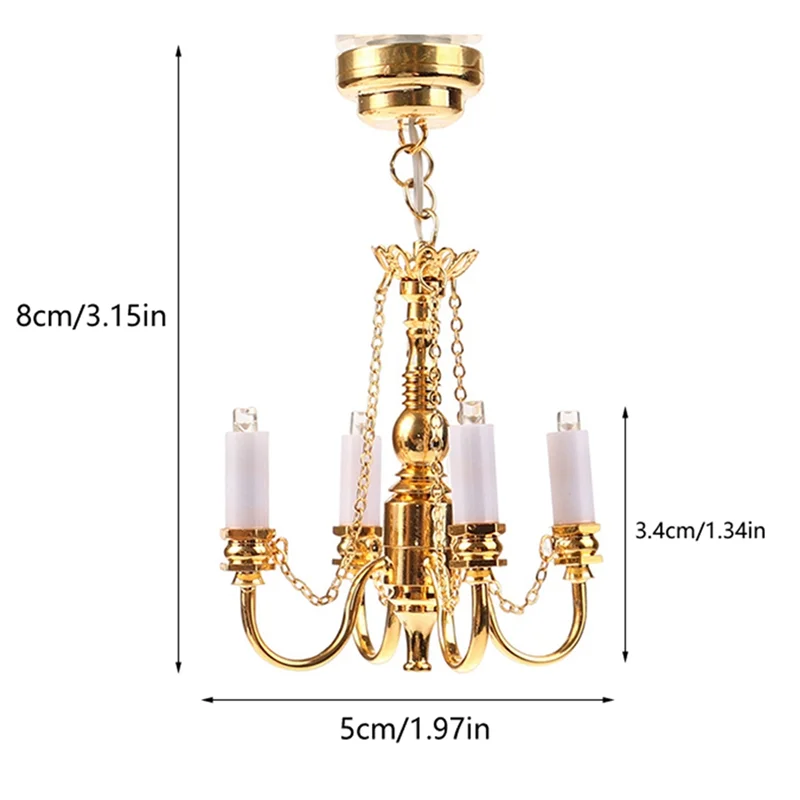 Mini lámpara de techo de 4 brazos para casa de muñecas, lámpara de araña LED, luz de pared, modelo, decoración del hogar, 1:12