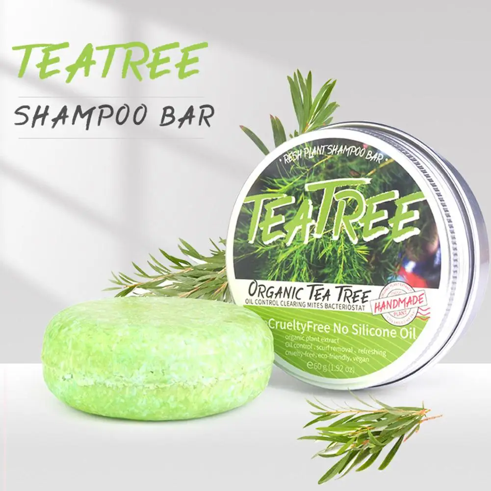 60g Handmade Tea Tree Soap Extract Washing Hair Bar Shampoo Solid Green Plant Natural Hair Soap