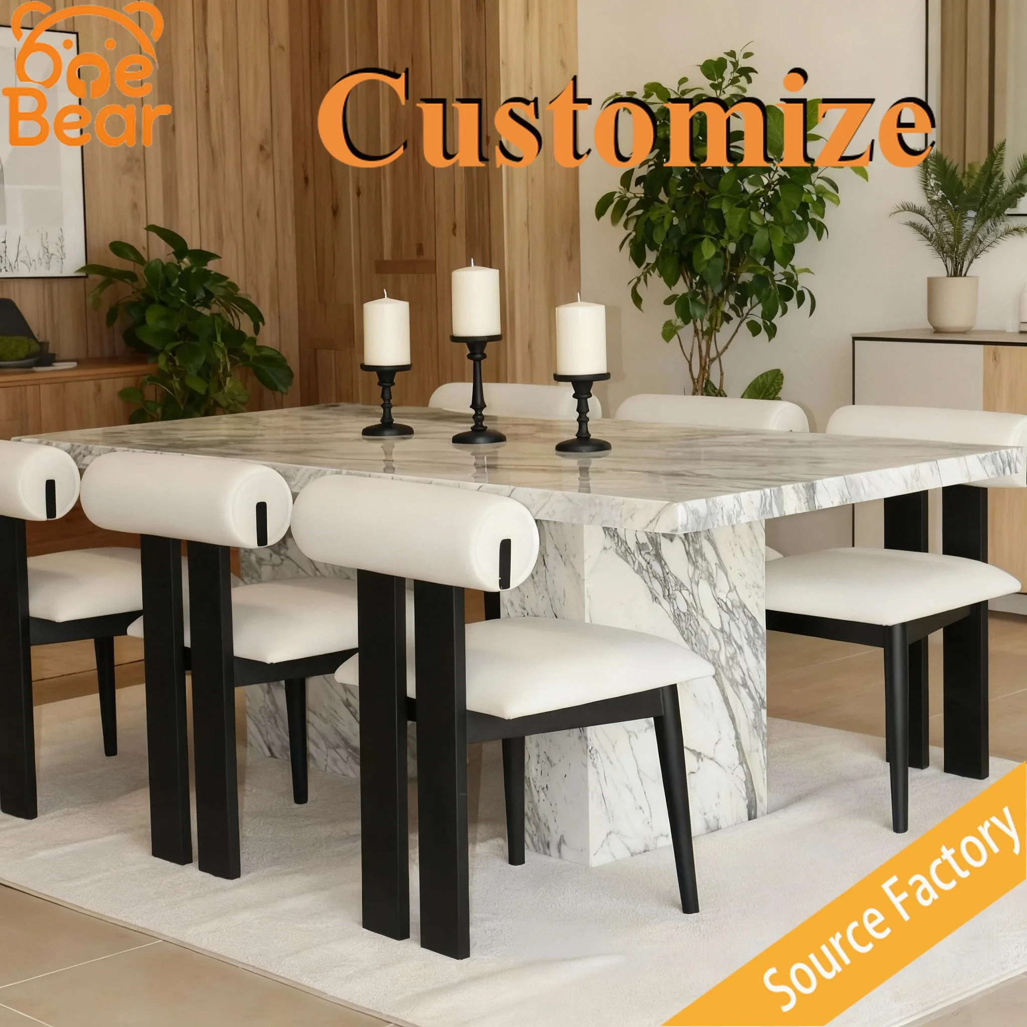 Customizable All-match Marble Dining Table, Classic Appearance Wear-resistant Desk for Long Time Daily Use