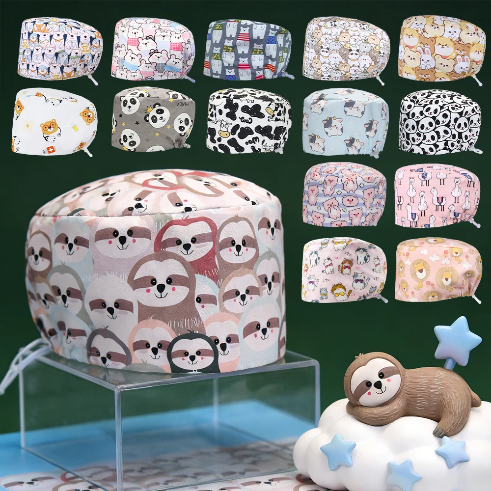 

100% Thick Cotton Nurse Working Caps Unisex Long Hair Dentist Surgical Scrub Hat Adjustable Durable Medical Headwear K917