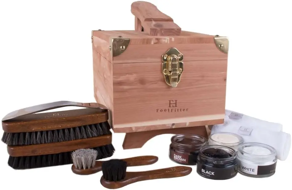 Grand Cedar Wood Storage Box, Shoe Polish Cream & Shoe Care Tools for Leather Shoes