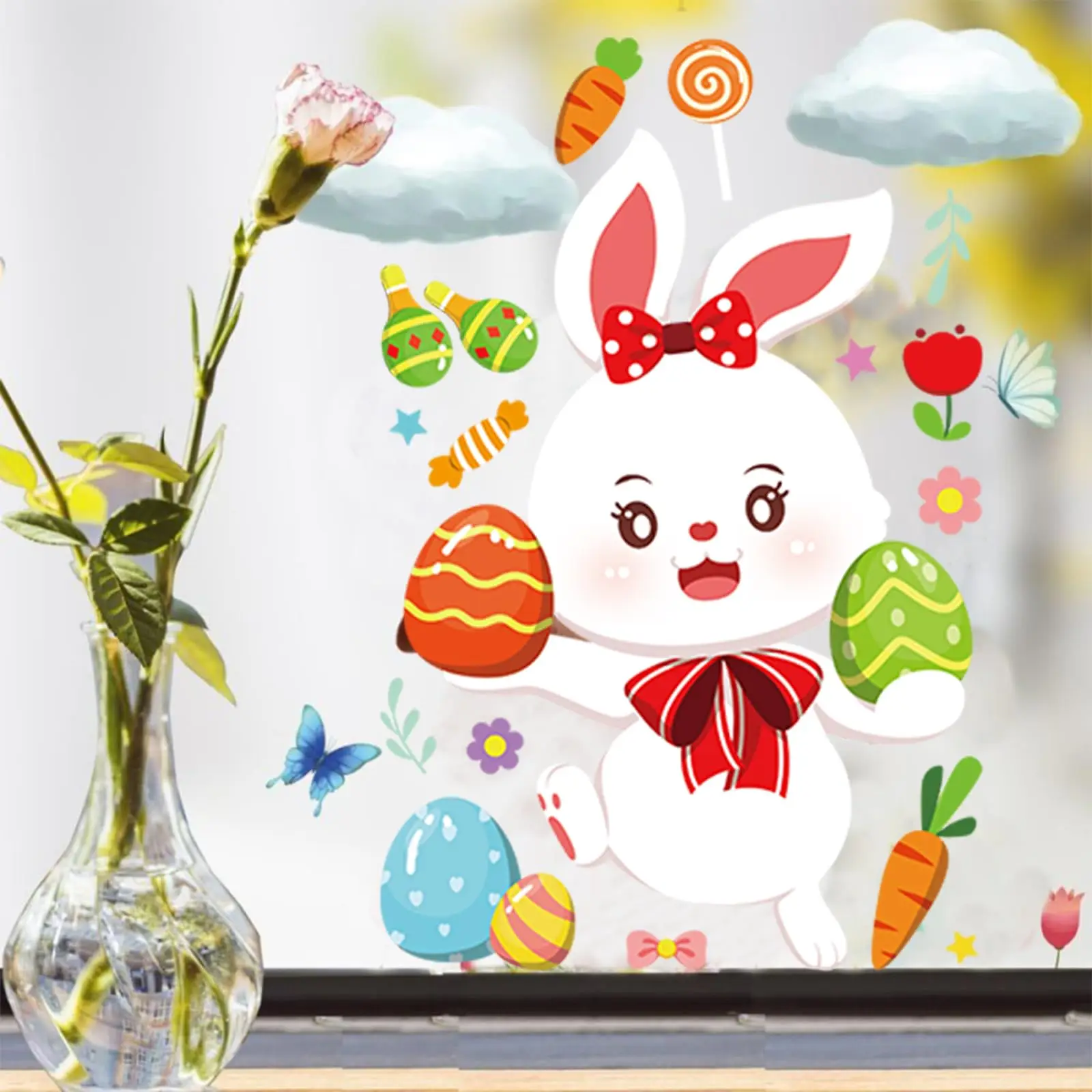 

Easter Window Static Stickers Cute Rabbit Easter Egg Decorative Stickers 2025 Easter Festival Party Home Decoration Props
