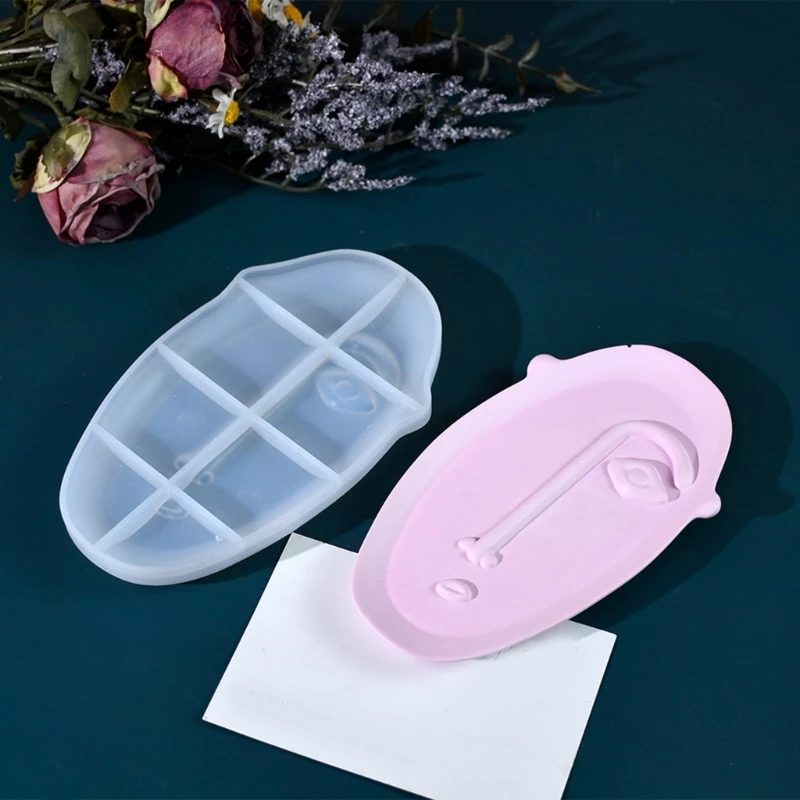 Versatile Silicone Storage Tray Mold Abstract Face Shaped Mould Plaster Mold for Home Decoration Making