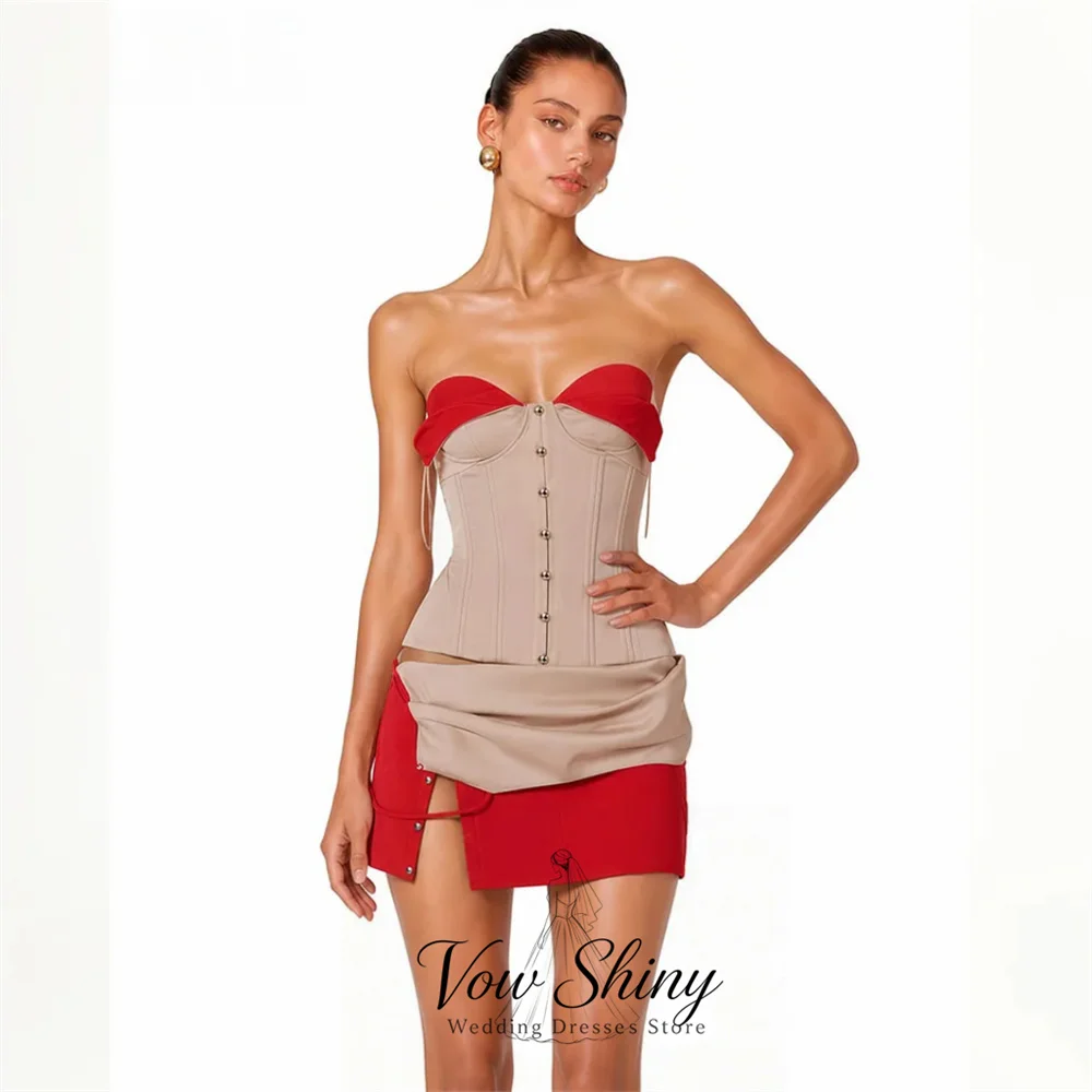 Vow Shiny Chic Contrast Color Satin Sweetheart Collar Cocktail Dress Spaghetti Strap Mini Birthday Party Dress Customized