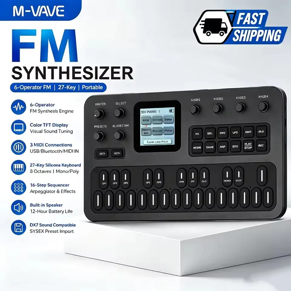 M-vave Fm1 Sound Source Synthesizer Bluetooth Synthesizer 128 Presets Built-in Rechargeable 12h Battery Speaker Music Keyboard