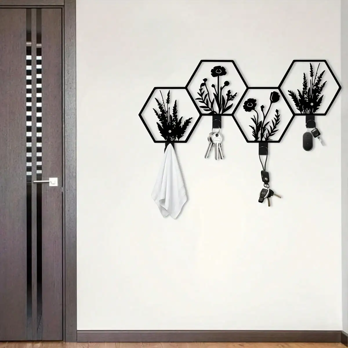 Brand Hexagonal 11.81 Inch Metal Key Rack, Geometric Wall Hooks Organizer for Keys Hats Office Kitchen Bathroom Porch Indoor