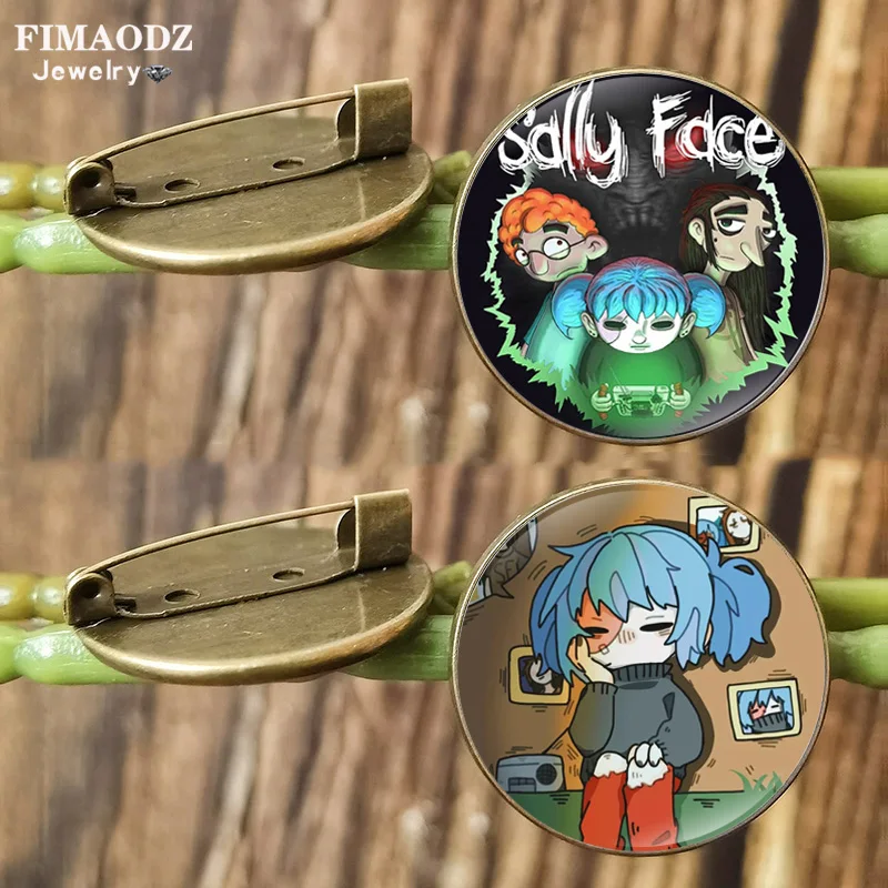 Sally Face Pin Glass Poster Game Figures Guitar Art Glass Cabochon Metal Badges Brooch Backpack Decoration Accessories Gift