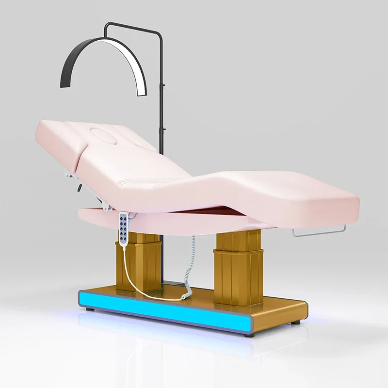 For High Quality Gold Aluminum Alloy Base Double Post 4 Motor Electric Massage Bed Pink Facial Bed