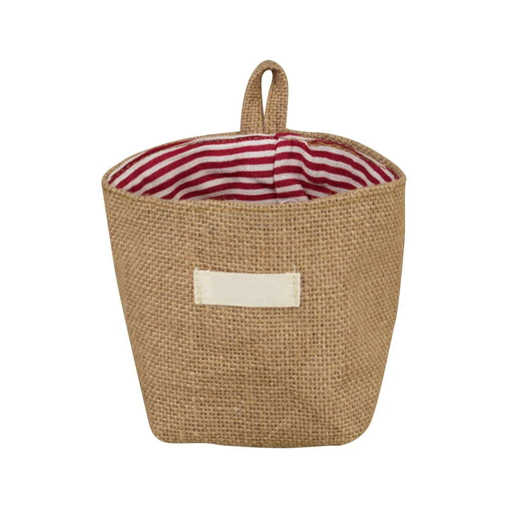 

Hanging Storage Bag Flower Pot Baskets Small Sacks Little Striped Jute Fabric Box