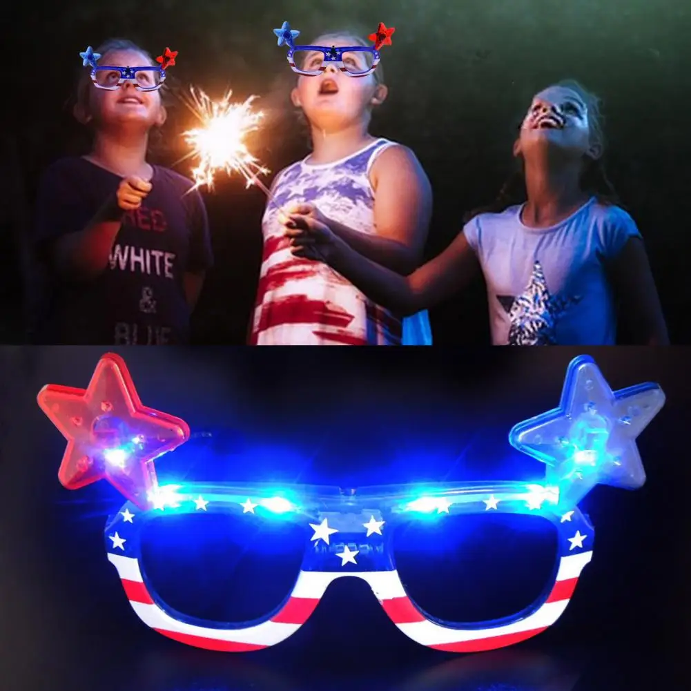 Independence Day Light Up Glasses LED American Flag Flashing Shades Eyewear 4th Of July Veterans Day Memorial Day Glow Glasses